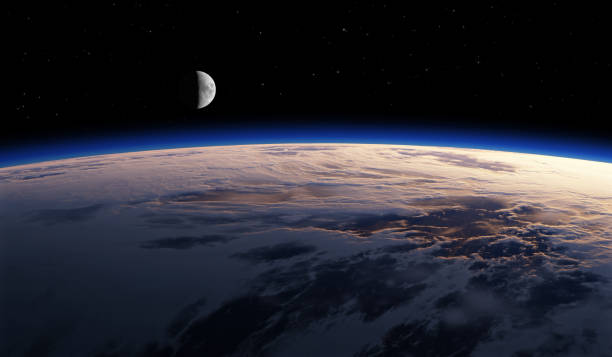 istock Earth with moon from space, sunset or sunrise. Astronomy background 1521569732