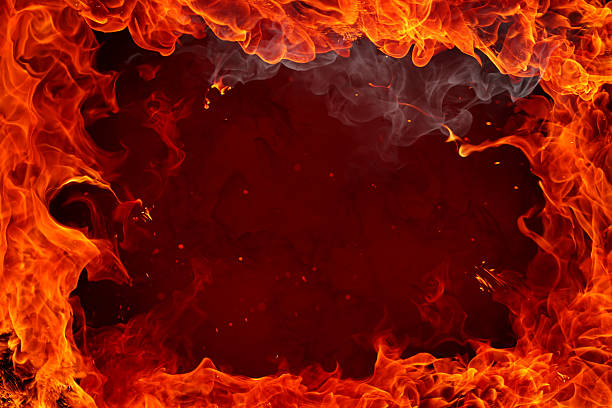 Fire background with flames around edges stock photo