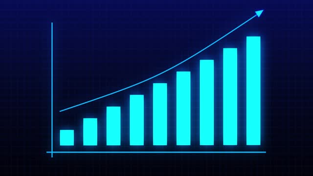 Digital blue bar chart with growing business concept. Hi-tech style technology chart with a grid. Abstract background