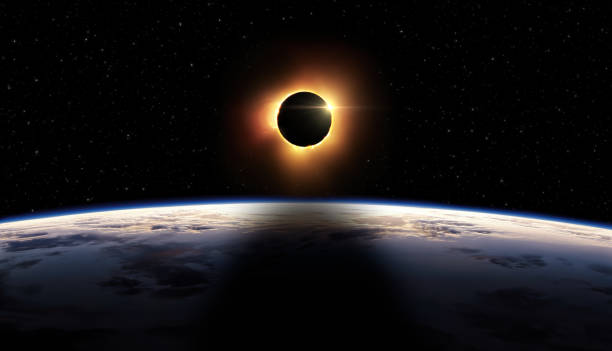 Total solar eclipse. The Moon covers the Sun Total solar eclipse. The Moon covers the Sun, 3D illustration eclipse stock pictures, royalty-free photos & images