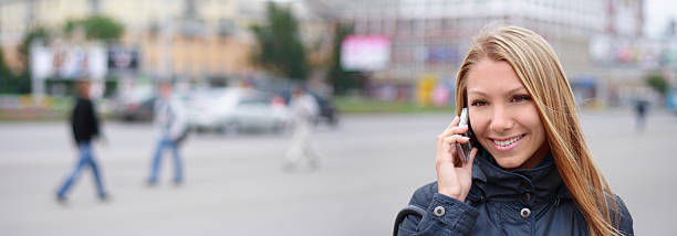 woman with phone stock photo