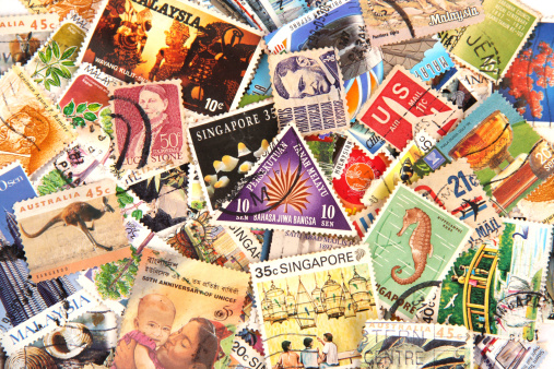 Close up of stamp collection