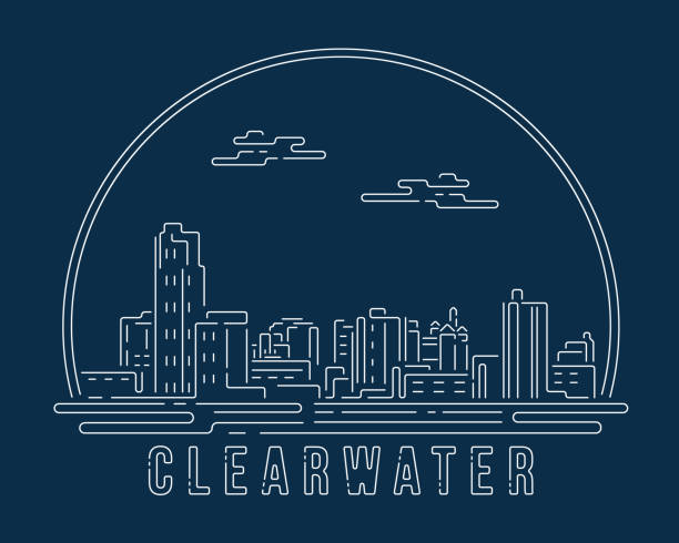 Clearwater, Florida - Cityscape with white abstract line corner curve modern style on dark blue background, building skyline city vector illustration design Clearwater, Florida - Cityscape with white abstract line corner curve modern style on dark blue background, building skyline city vector illustration design clearwater florida stock illustrations