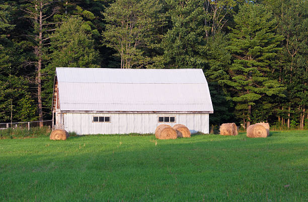 istock Old metal barn and hay bales 152159049