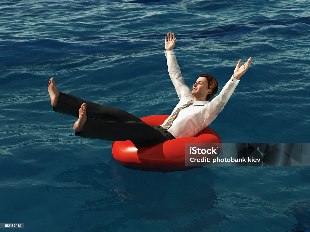 Biznesmen pływające z lifebuoy - Zbiór zdjęć royalty-free (Bankructwo)
