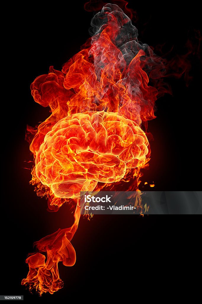 burning brain burning brain on black background Fire - Natural Phenomenon Stock Photo