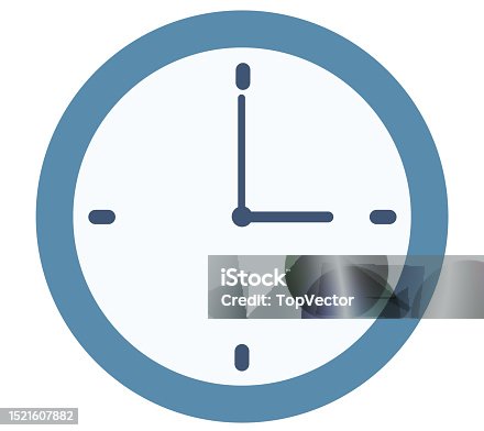 istock Classic wall round blue clock icon isolated on white minimalist design timepiece with arrows 1521607882