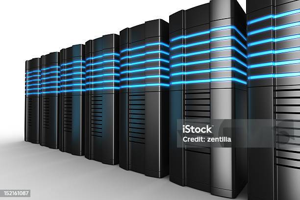 Server Rack Su Sfondo Bianco - Fotografie stock e altre immagini di Attrezzatura - Attrezzatura, Blu, Colore nero