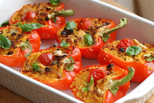Red peppers filled with couscous 
