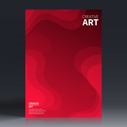 Vertical brochure template with modern and trendy background, isolated on blank background. Abstract illustration with fluid, liquid shapes. Beautiful color gradient (colors used: Red, Black). Can be used for different designs, such as brochure, cover design, magazine, business annual report, flyer, leaflet, presentations... Template for your own design, with space for your text. The layers are named to facilitate your customization. Vector Illustration (EPS file, well layered and grouped). Easy to edit, manipulate, resize or colorize. Vector and Jpeg file of different sizes.