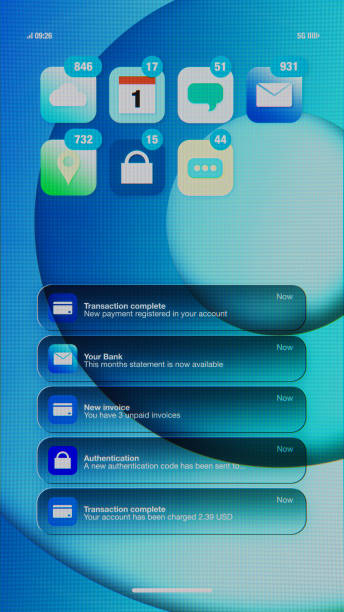 Applications on a smartphone, with notifications count in the corner. Stylised pixelated design to look like  a mobile phone screen, front view.