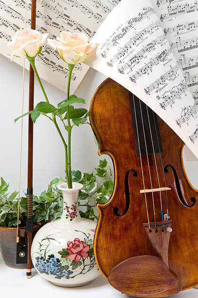 istock Violin, Bow, Sheet Music, Ivy and Rose Vase 152166582