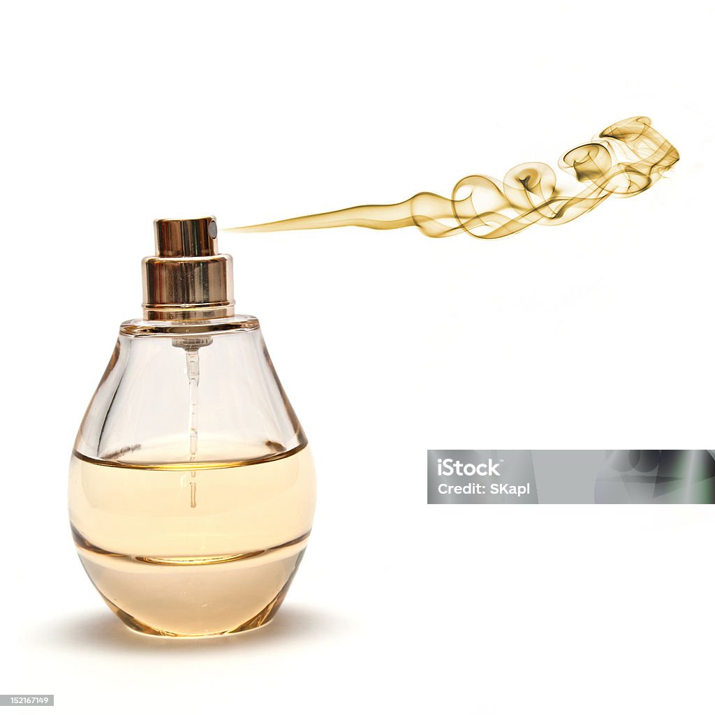 Pulverizar Parfume amarelo sobre fundo branco - Royalty-free Abstrato Foto de stock