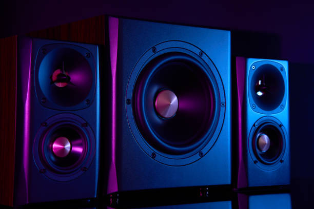 istock Multimedia acoustic sound speakers with neon lighting 1521673759