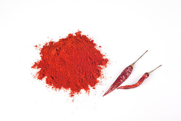 Dried red chili peppers stock photo
