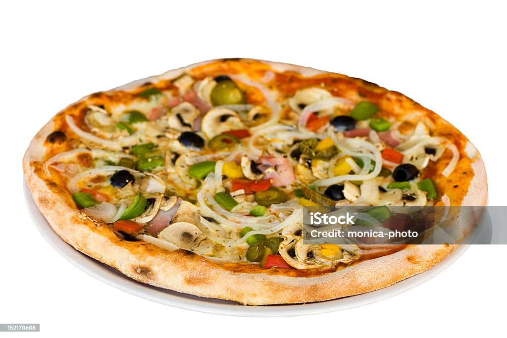 pizza isolado no fundo branco - Foto de stock de Almoço royalty-free