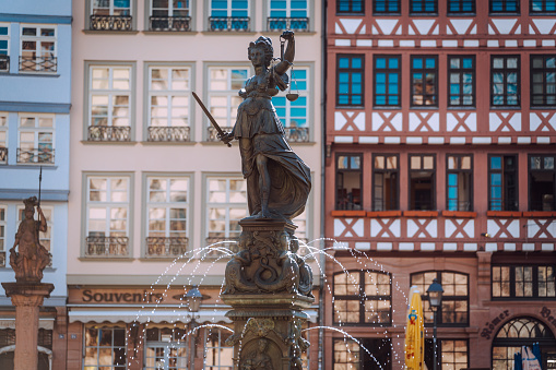 Statue of Justitia, Old town in Frankfurt am Main, Germany