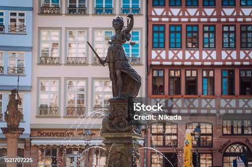 istock Statue of Justitia, Old town in Frankfurt am Main, Germany 1521707225