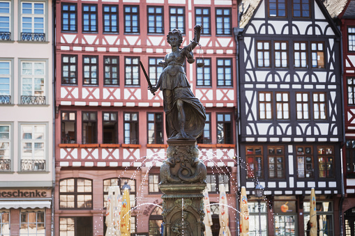 Statue of Justitia, Old town in Frankfurt am Main, Germany