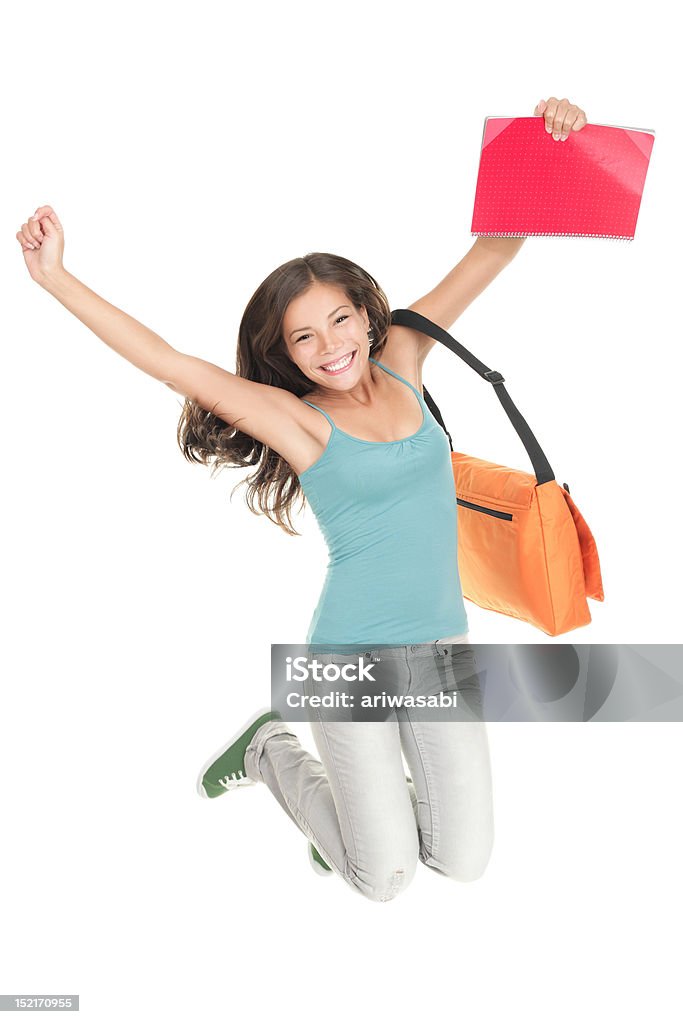 Saltare successo isolato di studente - Foto stock royalty-free di Sfondo bianco