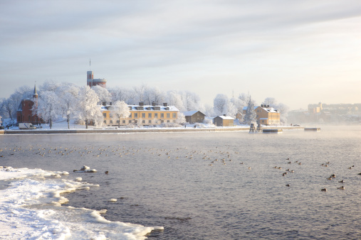 Kastellholmen is an island in the middle of Stockholm. This photo is taken a cold winter day. Panoramic landscape.