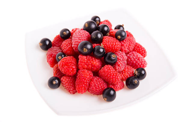 raspberries and currants stock photo