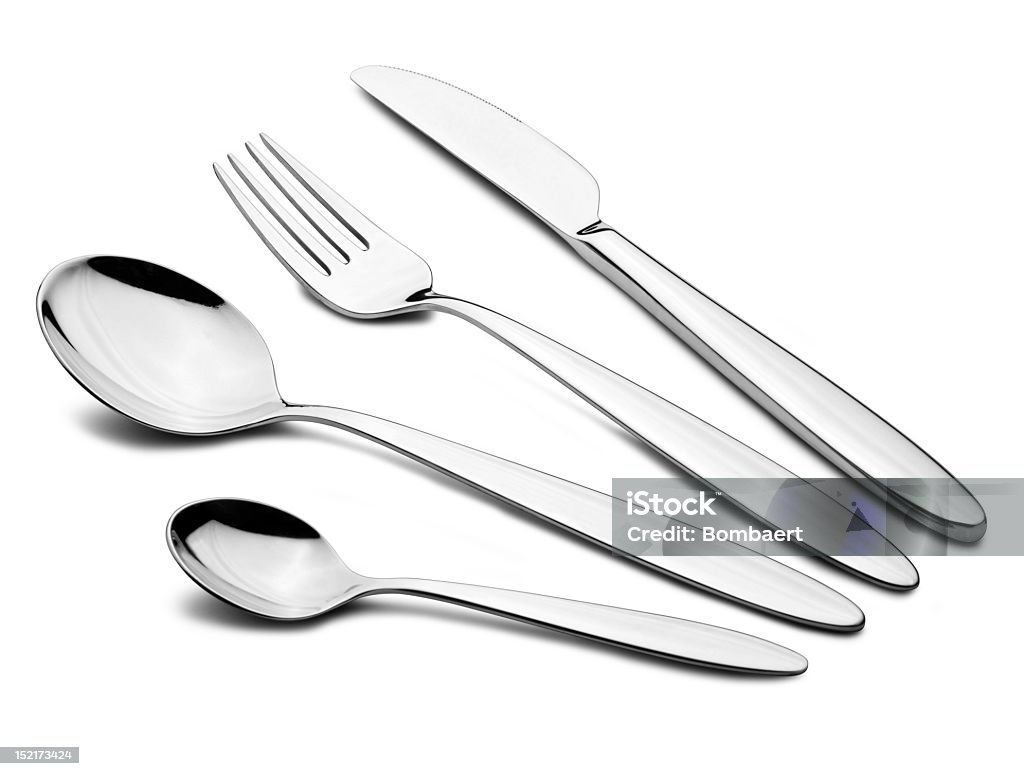 Fork, Knife, and Spoons (Clipping Path) Silverware Set with Fork, Knife, and Spoons Clipping Path Stock Photo