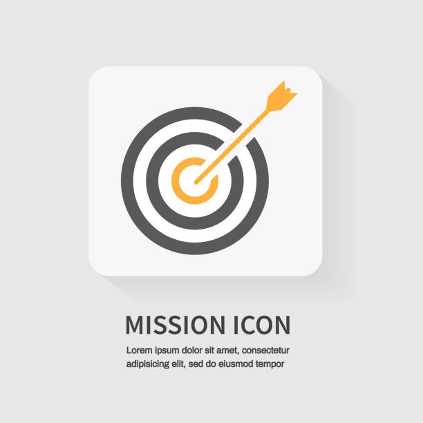 Mission icon. Target with arrow. Business concept. Vector illustration. Mission icon. Target with arrow. Business concept. Vector illustration. shot apple stock illustrations