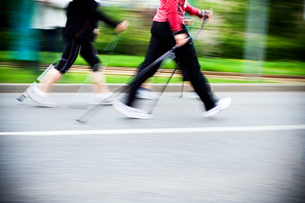 Nordic walking race, motion blur