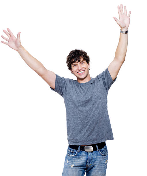 istock happy man with hands lifted upwards 152173956