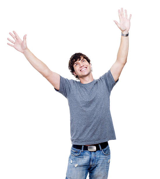 istock happy man with hands lifted upwards 152173967