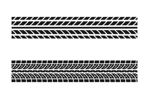 Vector illustration of Tires Track Set Vector Design on White Background.