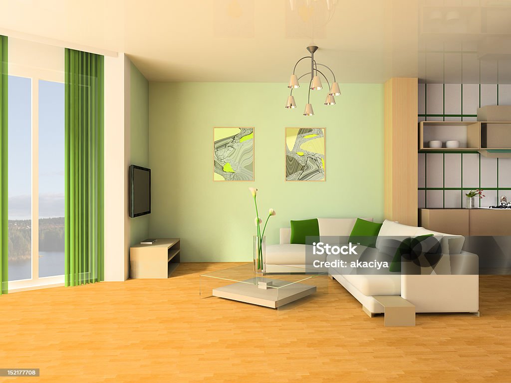 Apartment studio White sofa  in studio 3d image Bouquet Stock Photo