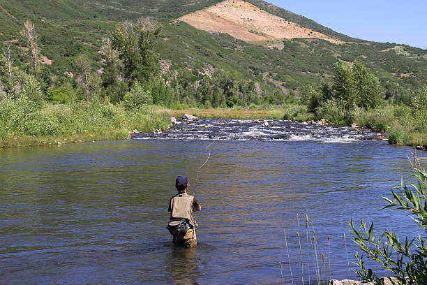 подростковой мальчика рыбалка на реку - provo стоковые фото и изображения