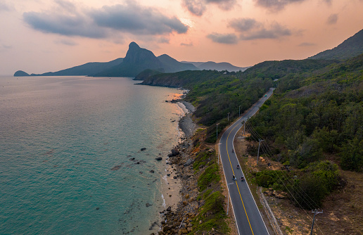Sunset on Nhat beach and Love mountain in Con Dao, one of the most beautiful landscapes in Con Dao, Ba Ria Vung Tau province
