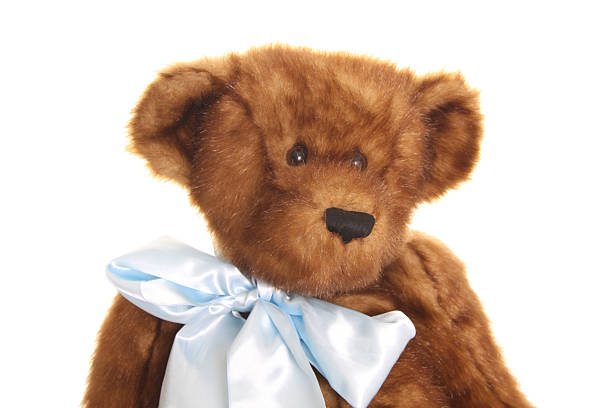 istock Cute fuzzy bear with big blue bow! 152181112
