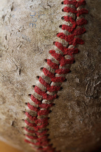 Close up of worn baseball stock photo