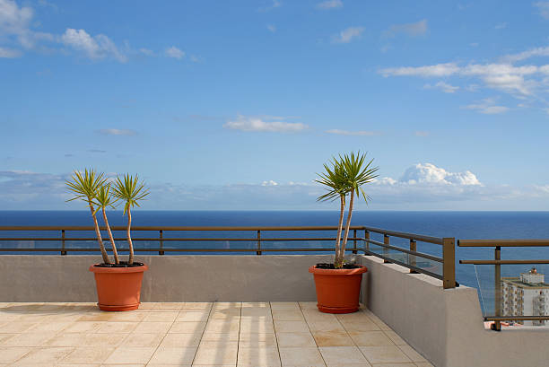 Rooftop Patio Looking Out To Sea stock photo