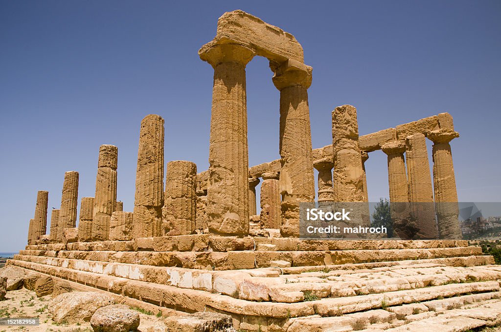 The ruins Temple of Hera (Juno) Lacinia The ruins of Temple of Hera (Juno) Lacinia, Valey of temples, Agrigento, Sicily, Italy Ancient Greece Stock Photo