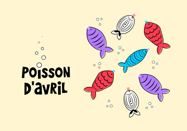 French April Fool's Day. Poisson d'avril. Design for greeting card, poster and banner. French April Fool's Day. Poisson d'avril. Design for greeting card, poster and banner. Vector illustration april fools day calendar stock illustrations