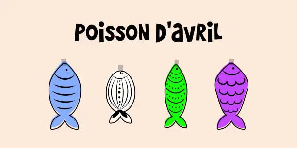 Vector illustration of French April Fool's Day. Poisson d'avril. Design for greeting card, poster and banner.