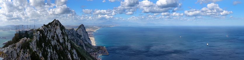 The Rock of Gibraltar during the daytime with the view of the Strait of Gibraltar sea