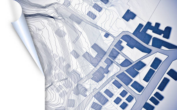 istock Imaginary cadastral map of territory with buildings, roads and land parcel - land registry concept illustration 1521944362