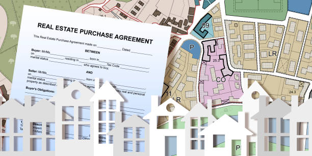istock Real Estate Purchase Agreement - concept with imaginary General Urban Plan and residential district 1521945952