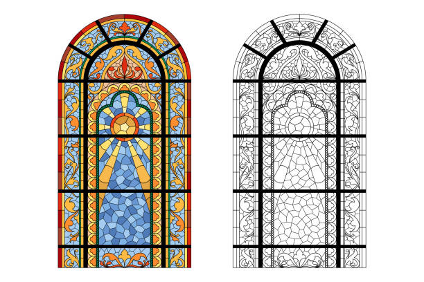 색깔 귀여운 그룹. - stained glass church window glass stock illustrations