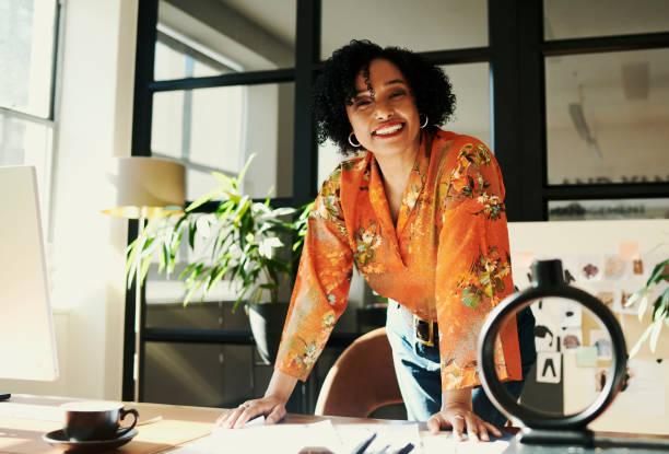 istock Creative black designer stands while smiling. Stock photo 1522034936