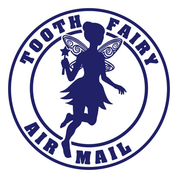 tooth fairy silhouette letter air mail post stamp - toothfairy stock illustrations