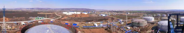 A panoramic view of the operating oil depot in Belgorod opens from the height.