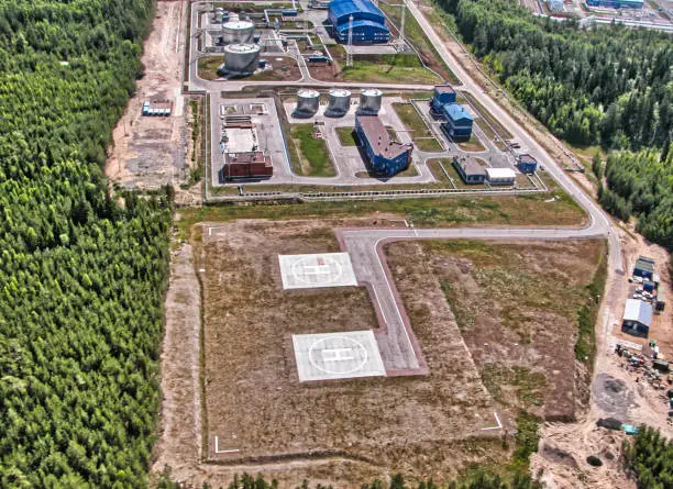 From a height, all the buildings and structures of the largest oil depot in Novorossiysk are clearly visible.