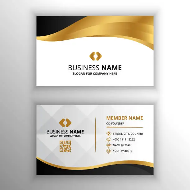 Vector illustration of Modern Golden and Black Wavy Business Card Template